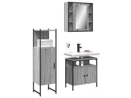 3dílný set koupelnových skříněk šedý sonoma kompozitní dřevo 3214758