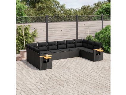 10dílná zahradní sedací souprava s poduškami černá polyratan 3259563