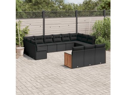 13dílný zahradní sedací souprava s poduškami černý polyratan 3260536