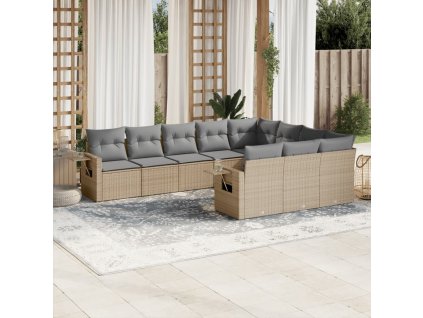 10dílná zahradní sedací souprava s poduškami béžová polyratan 3253026