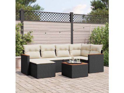 7dílná zahradní sedací souprava s poduškami černá polyratan 3258584