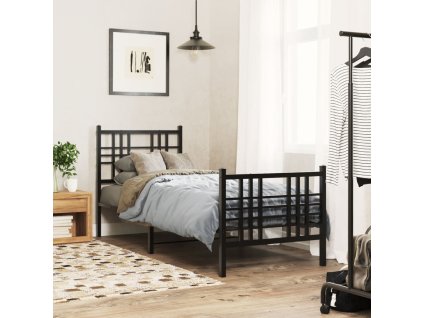 Kovový rám postele s hlavovým a nožním čelem černý 75 x 190 cm 376332