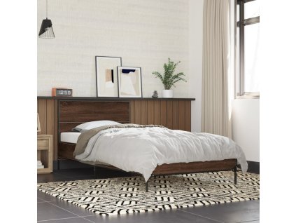 Rám postele hnědý dub 90 x 200 cm kompozitní dřevo a kov 845521