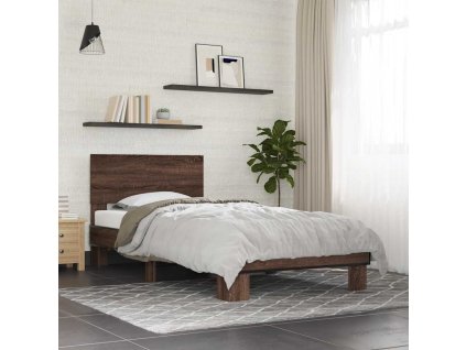 Rám postele hnědý dub 90 x 200 cm kompozitní dřevo a kov 845811