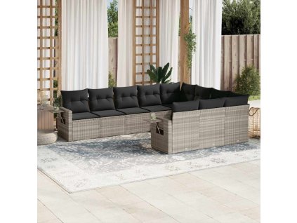 10dílná zahradní sedací souprava podušky světle šedá polyratan 3220691