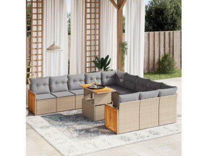 11dílný zahradní sedací souprava s poduškami béžový polyratan 3274146