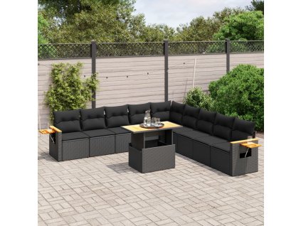 11dílná zahradní sedací souprava s poduškami černá polyratan 3273701