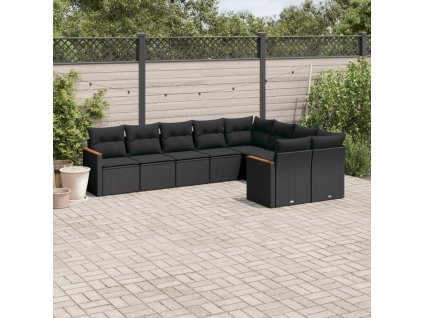 9dílná zahradní sedací souprava s poduškami černá polyratan 3226300