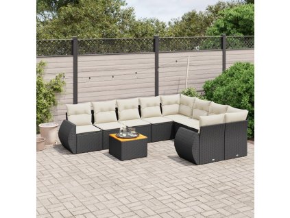9dílná zahradní sedací souprava s poduškami černá polyratan 3257260