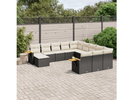 11dílná zahradní sedací souprava s poduškami černá polyratan 3259606