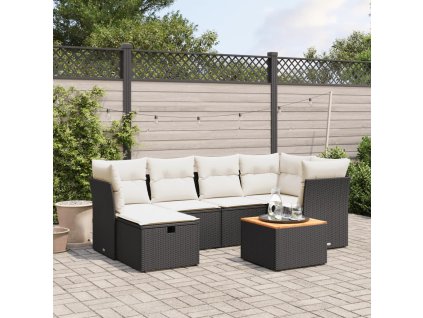 7dílná zahradní sedací souprava s poduškami černá polyratan 3264724