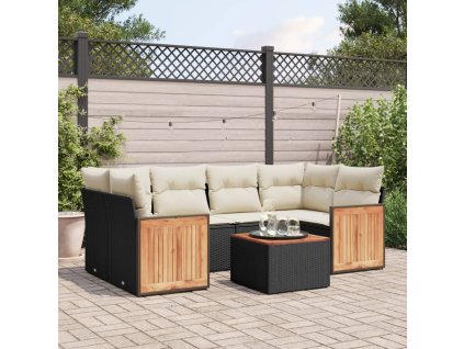 7dílná zahradní sedací souprava s poduškami černá polyratan 3259879