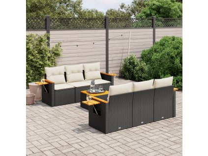 7dílná zahradní sedací souprava s poduškami černá polyratan 3226630