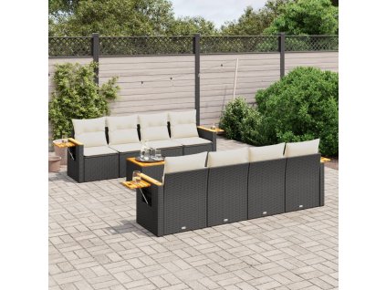 9dílná zahradní sedací souprava s poduškami černá polyratan 3226658