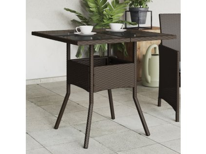Zahradní stůl se skleněnou deskou hnědý 80x80x75 cm polyratan 365524