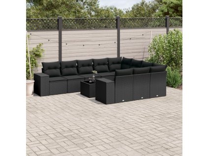 11dílná zahradní sedací souprava s poduškami černá polyratan 3255432