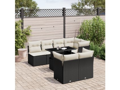 8dílná zahradní sedací souprava s poduškami černá polyratan 3266406