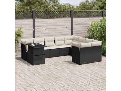 10dílná zahradní sedací souprava s poduškami černá polyratan 3266846