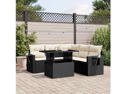 6dílná zahradní sedací souprava s poduškami černá polyratan 3267896