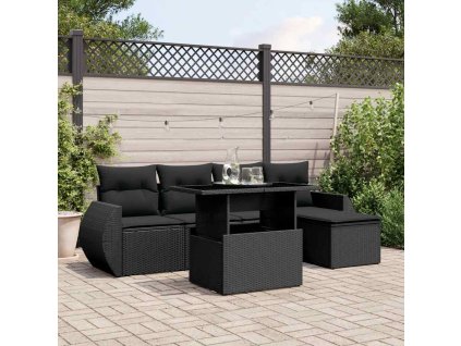 6dílná zahradní sedací souprava s poduškami černá polyratan 3268495