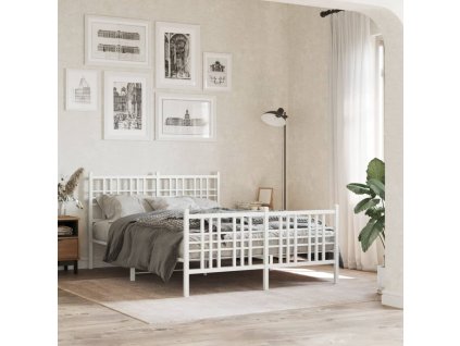 Kovový rám postele s hlavovým a nožním čelem bílý 140 x 190 cm 376391