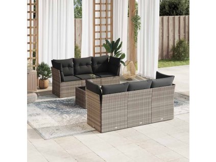 7dílná zahradní sedací souprava a podušky světle šedá polyratan 3217262