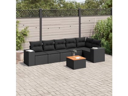 7dílná zahradní sedací souprava s poduškami černá polyratan 3225453
