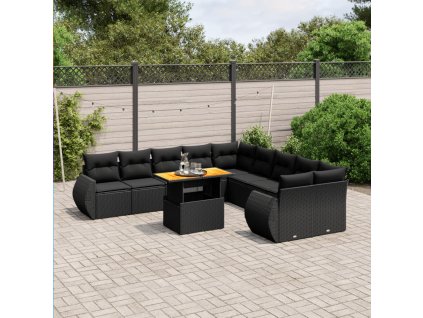 11dílná zahradní sedací souprava s poduškami černá polyratan 3272385