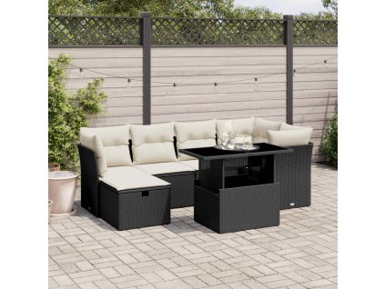 7dílná zahradní sedací souprava s poduškami černá polyratan 3274656