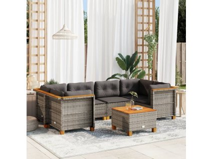 7dílná zahradní sedací souprava s poduškami šedá polyratan 3261744