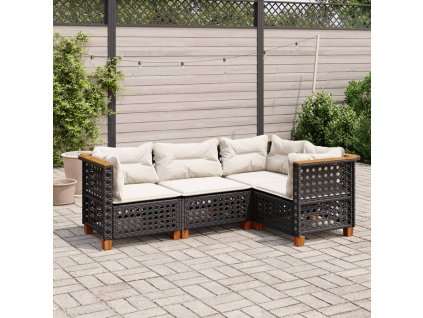 4dílná zahradní sedací souprava s poduškami černá polyratan 3261800