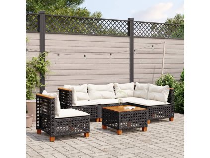 6dílná zahradní sedací souprava s poduškami černá polyratan 3261842