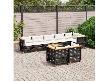9dílná zahradní sedací souprava s poduškami černá polyratan 3261896