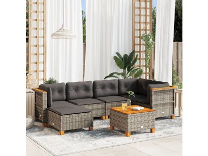 7dílná zahradní sedací souprava s poduškami šedá polyratan 3261918
