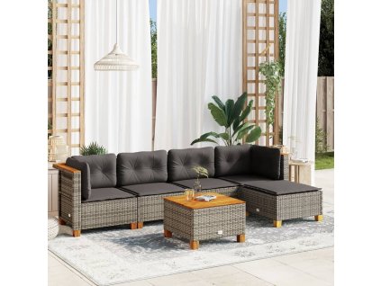6dílná zahradní sedací souprava s poduškami šedá polyratan 3261792