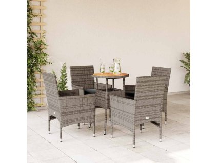 5dílný zahradní jídelní set s poduškami šedý polyratan a akácie 3278732