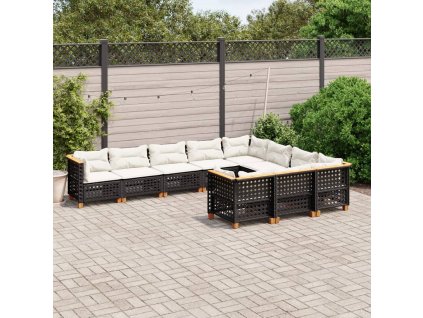 10dílná zahradní sedací souprava s poduškami černá polyratan 3262034