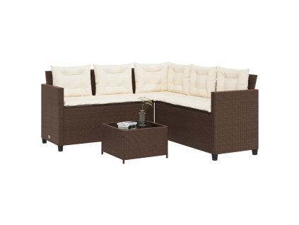 Zahradní pohovka ve tvaru L stolek a podušky hnědá polyratan 369040