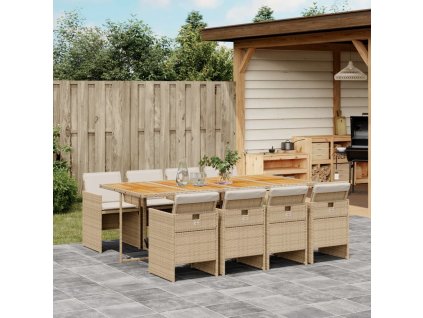 9dílný zahradní jídelní set s poduškami béžový polyratan 3277695