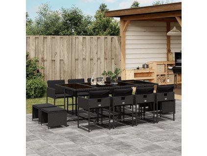 13dílný zahradní jídelní set s poduškami černý polyratan 3278106