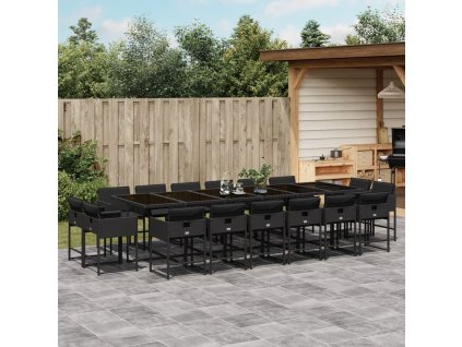 17dílný zahradní jídelní set s poduškami černý polyratan 3278190