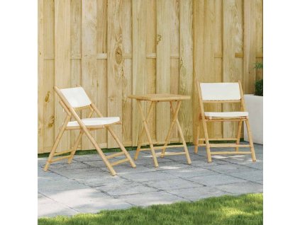 3dílný skládací bistro set s krémově bílými poduškami bambus 3208933