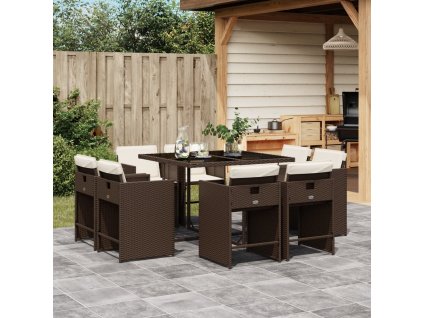 9dílný zahradní jídelní set s poduškami hnědý polyratan 3277964