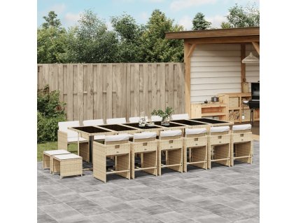 17dílný zahradní jídelní set s poduškami béžový polyratan 3277953