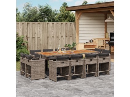 13dílný zahradní jídelní set s poduškami šedý polyratan 3277993