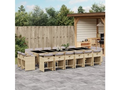 17dílný zahradní jídelní set s poduškami mix béžové polyratan 3278015