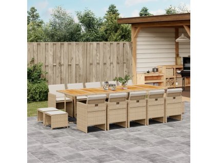 15dílný zahradní jídelní set s poduškami béžový polyratan 3277767
