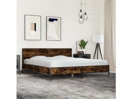 Rám postele kouřový dub 180 x 200 cm kompozitní dřevo a kov 3280014