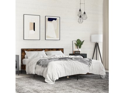 Rám postele kouřový dub 160 x 200 cm kompozitní dřevo a kov 3280009