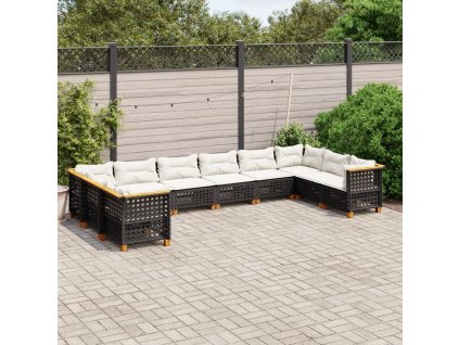 10dílná zahradní sedací souprava s poduškami černá polyratan 3262022